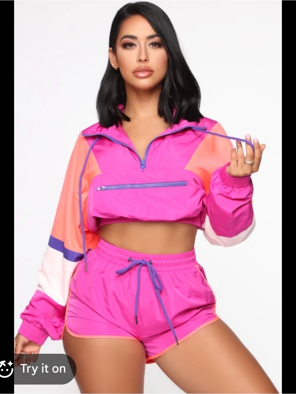 Fashion Nova Hot Pink & Coral Two-Piece Windbreaker Set